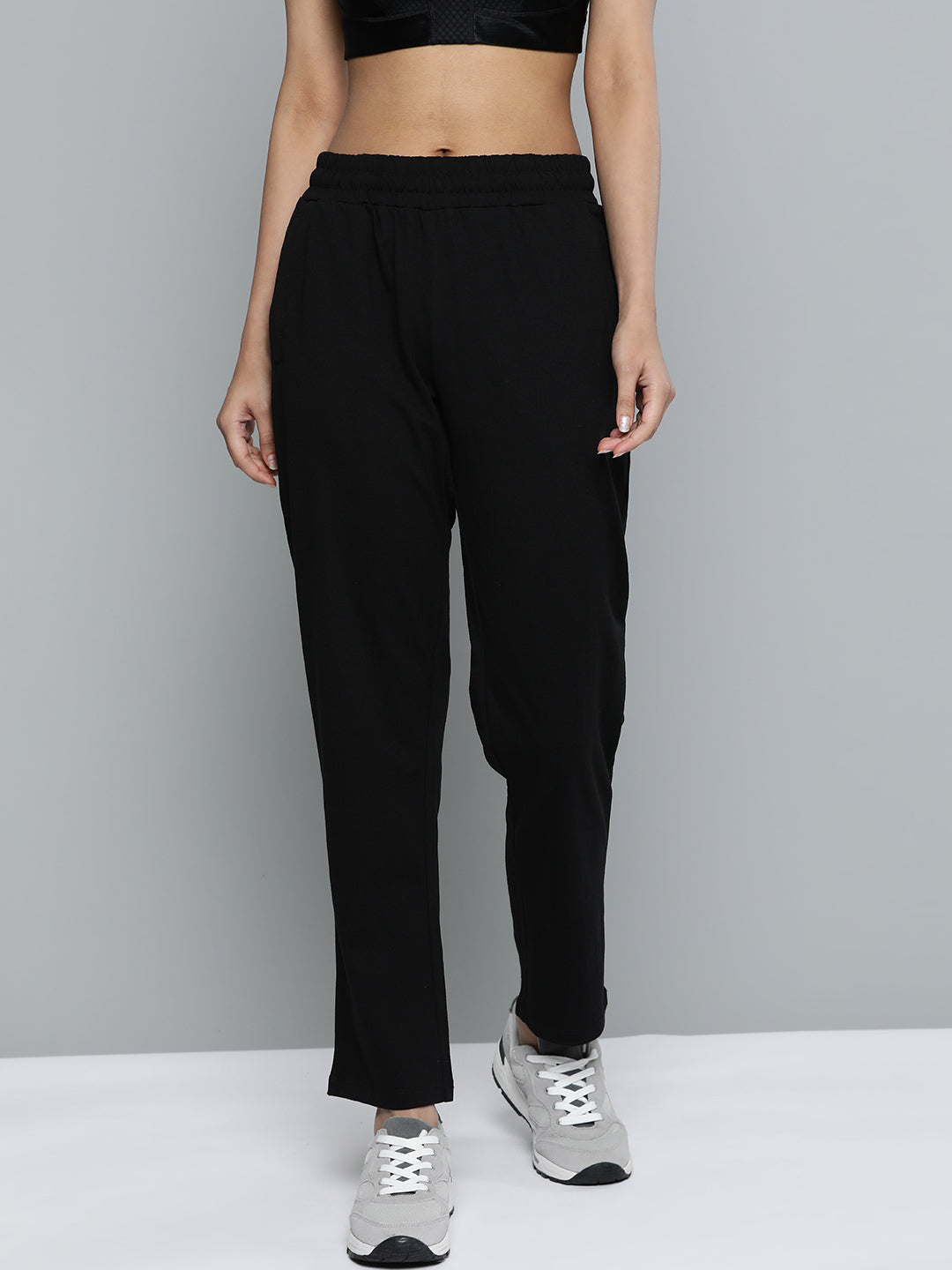 Alcis Women Black Solid Straight Fit Track Pants