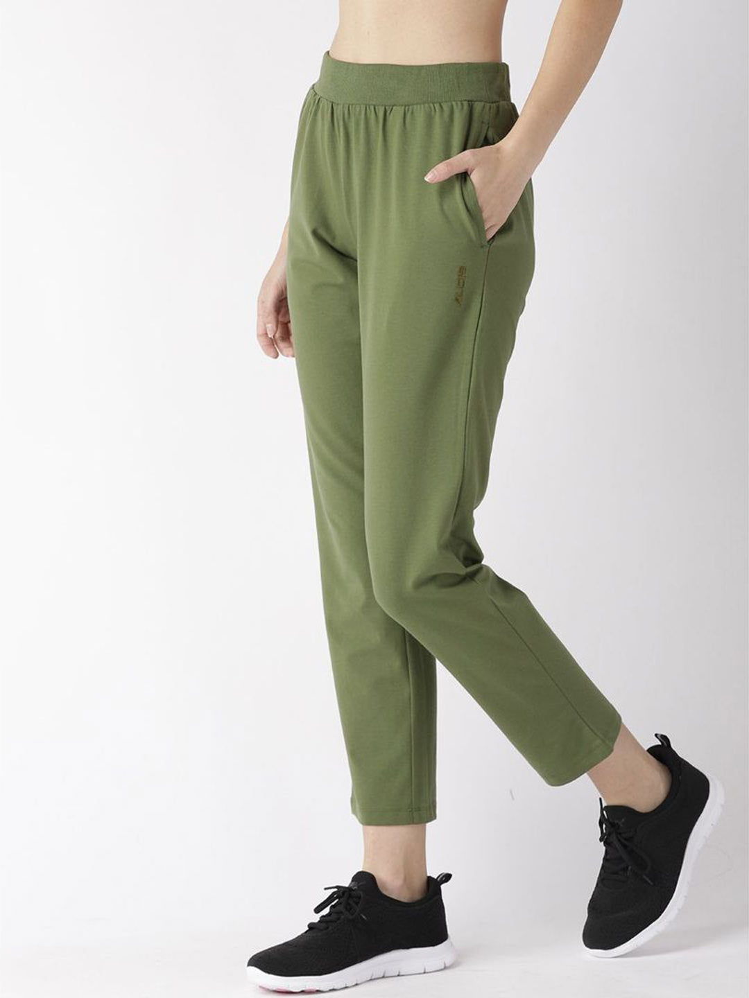 Alcis Women Solid Olive Green Track Pants