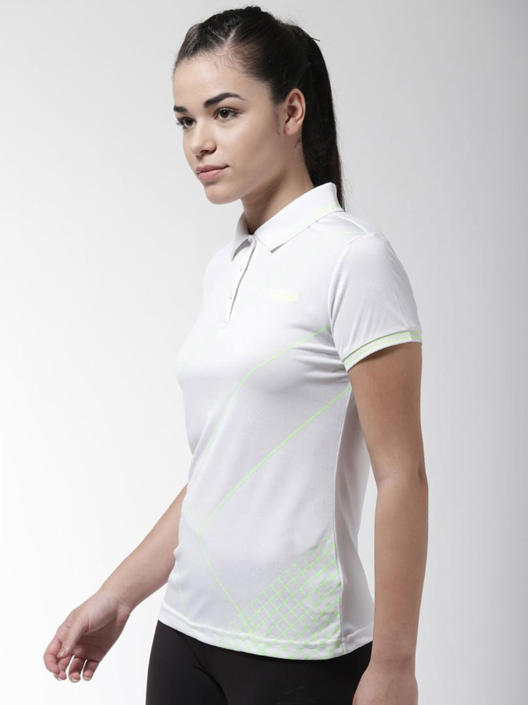 Alcis Women White Solid Polo Collar T-shirt