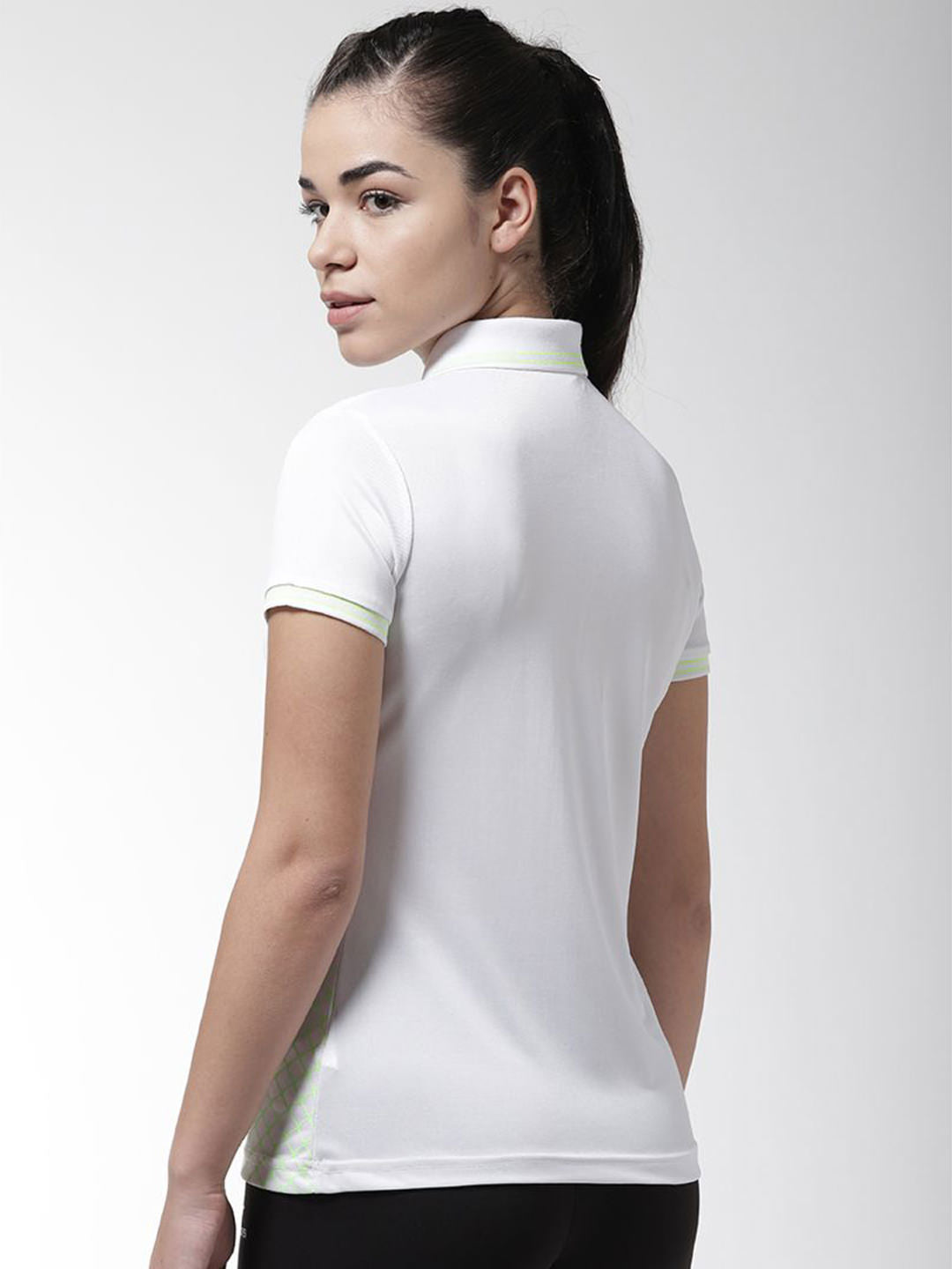 Alcis Women White Solid Polo Collar T-shirt