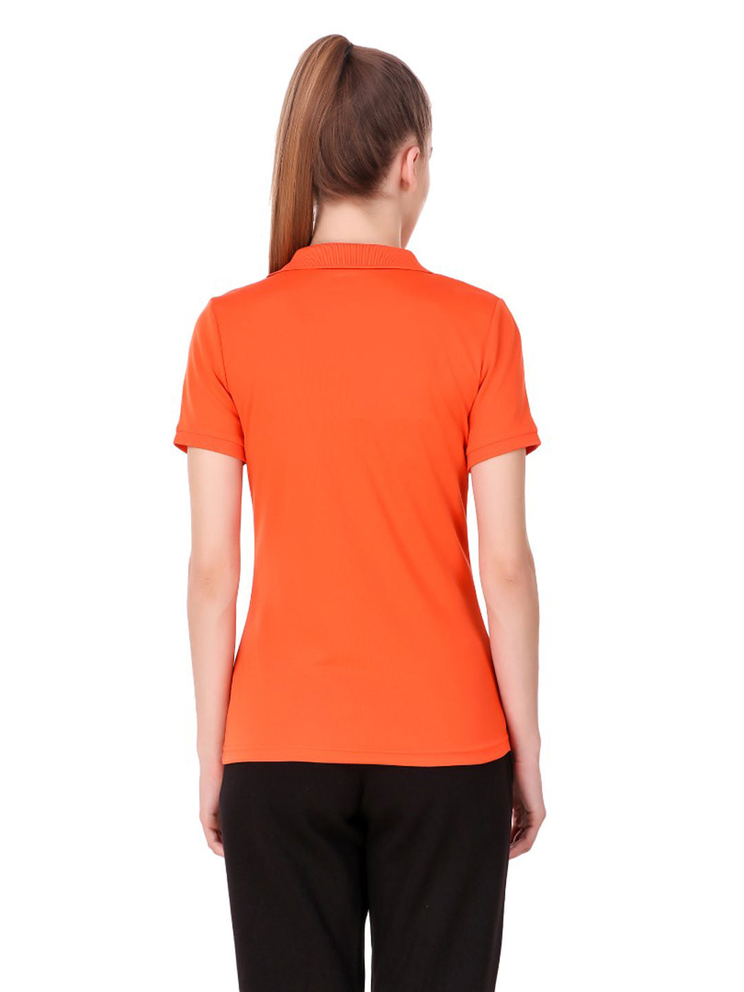 Alcis Women Orange Solid Polo Collar Sports T-shirt