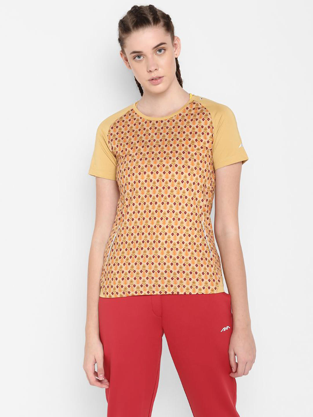 Alcis Women Orange Printed Round Neck T-shirt