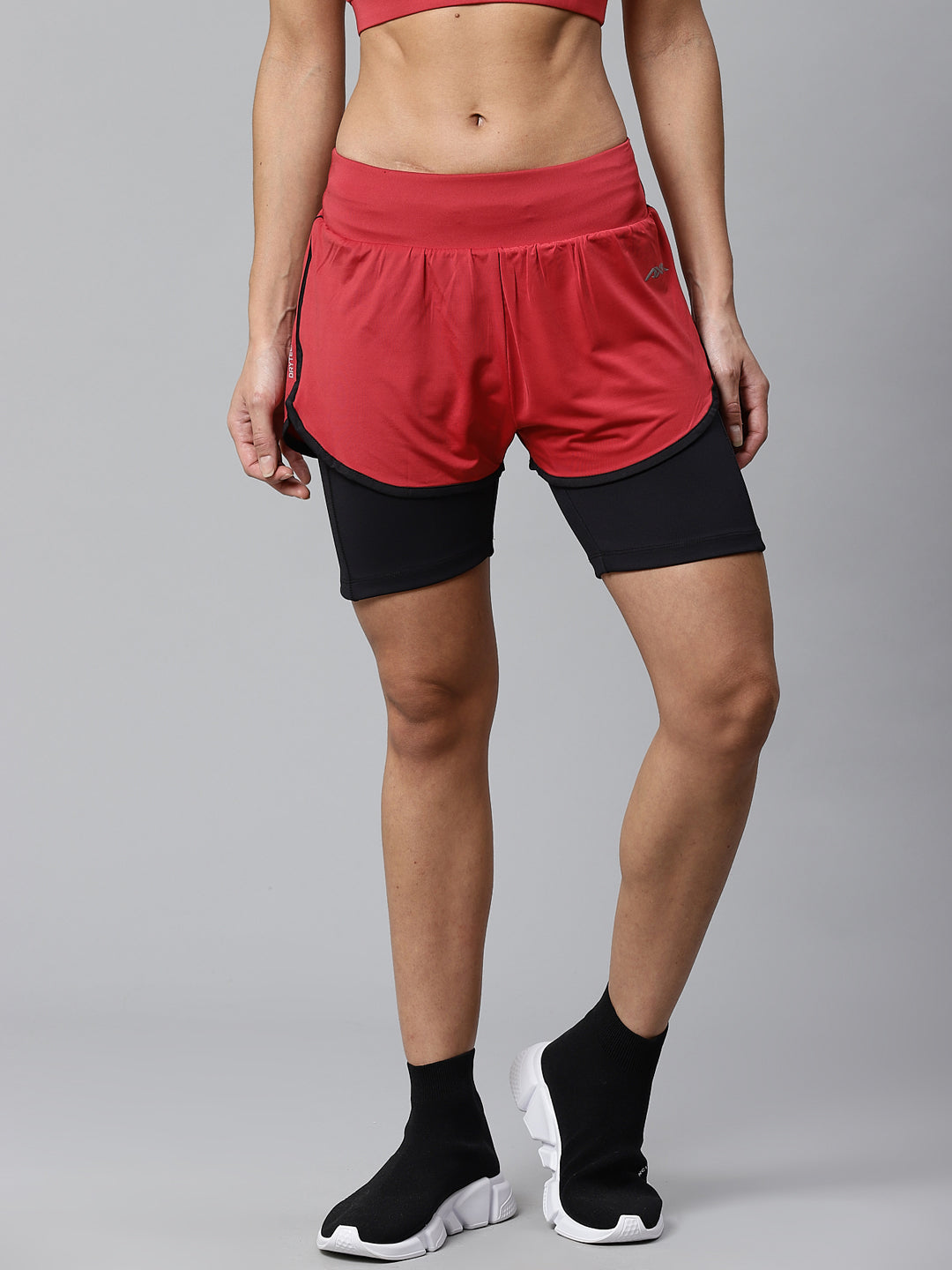 Alcis Women Maroon  Black Colourblocked Regular Fit Sports Shorts