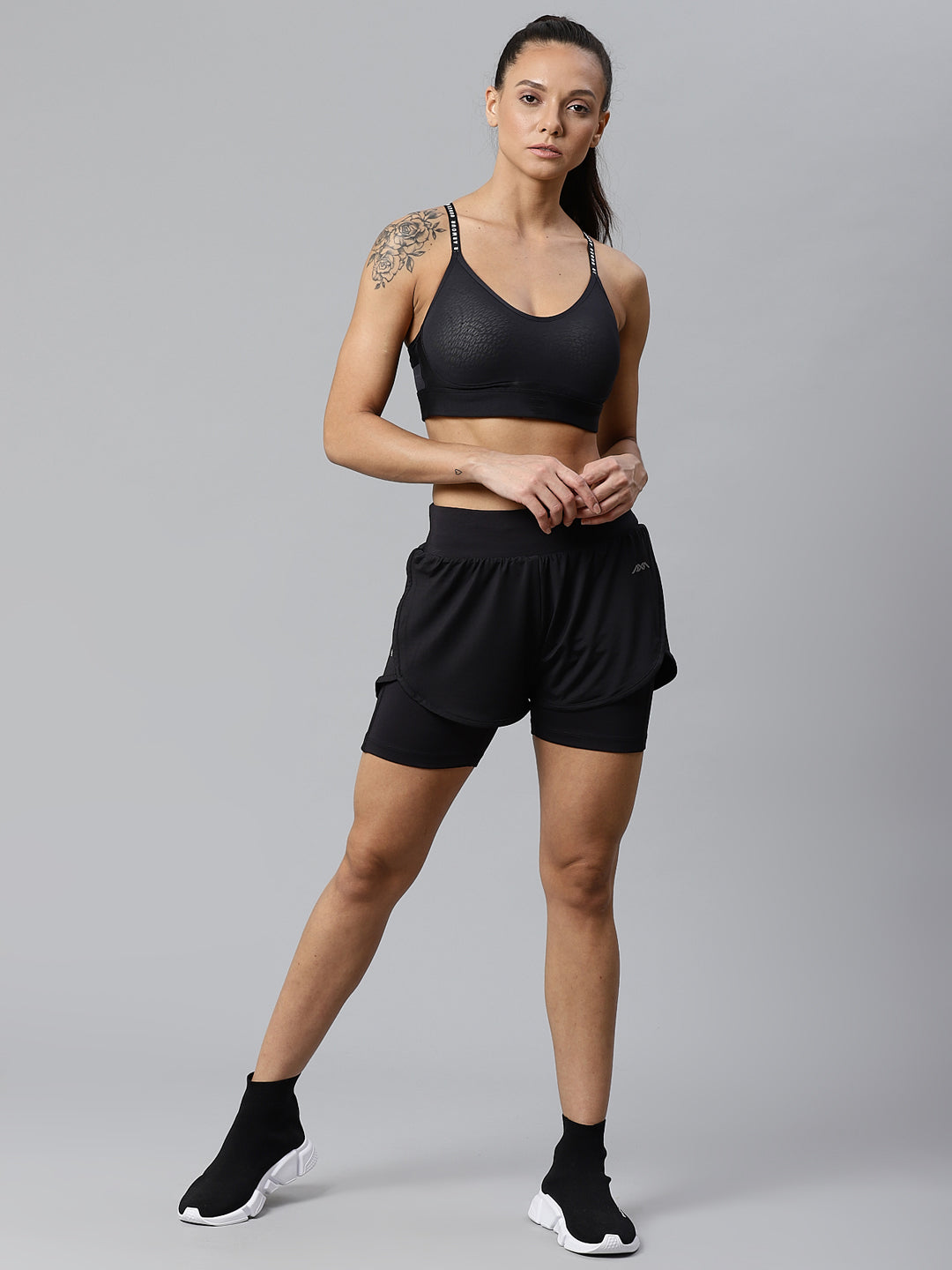 Alcis Women Black Solid Regular Fit Sports Shorts
