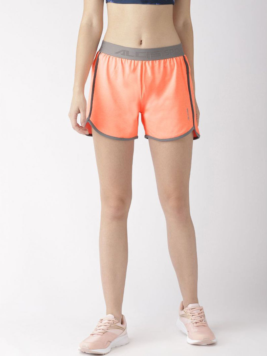 Alcis Women Neon Orange Solid Slim Fit Running Shorts