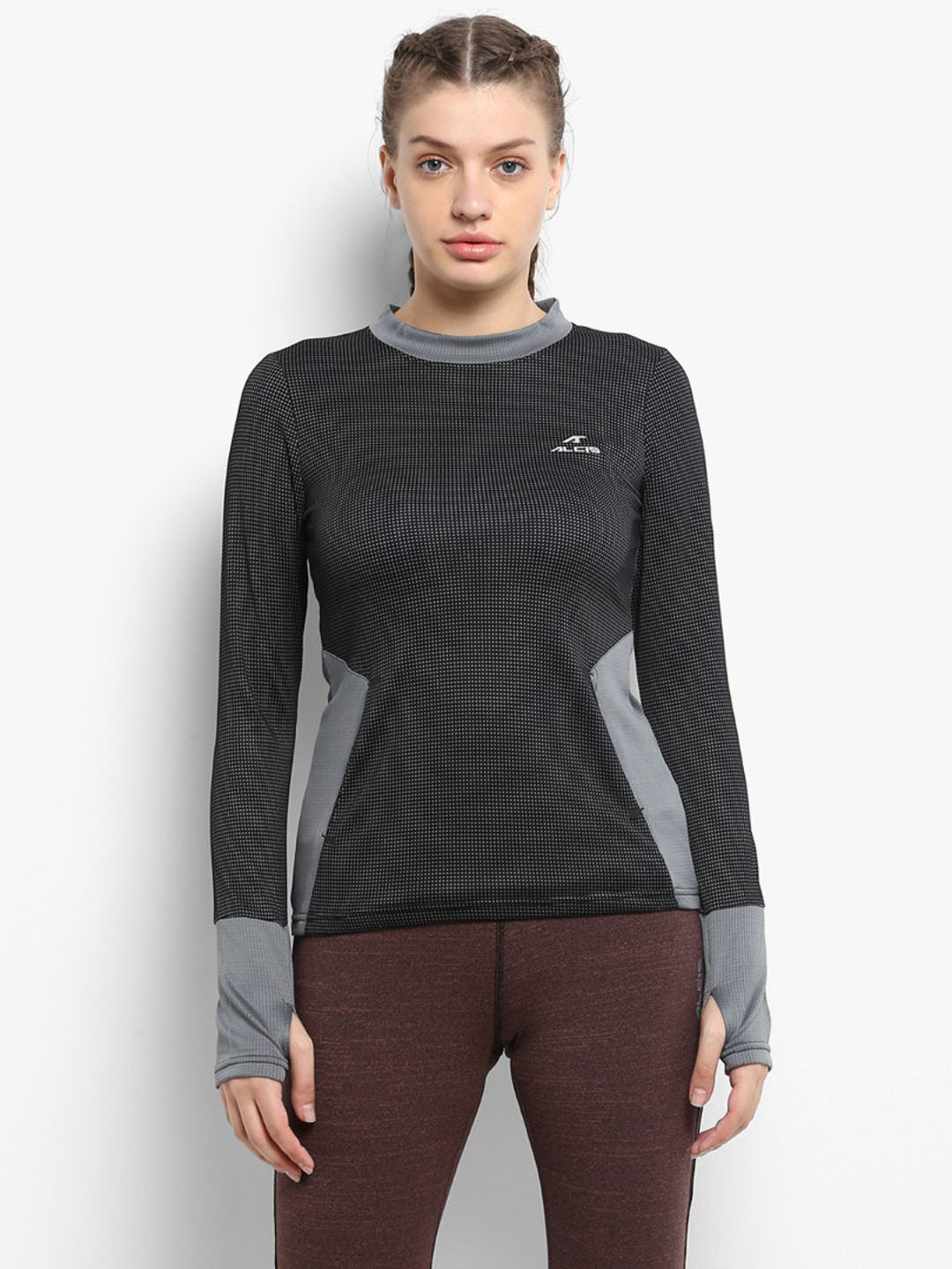 Alcis Women Black  Grey Printed AntiStatix Rapid Dry Sweatshirt