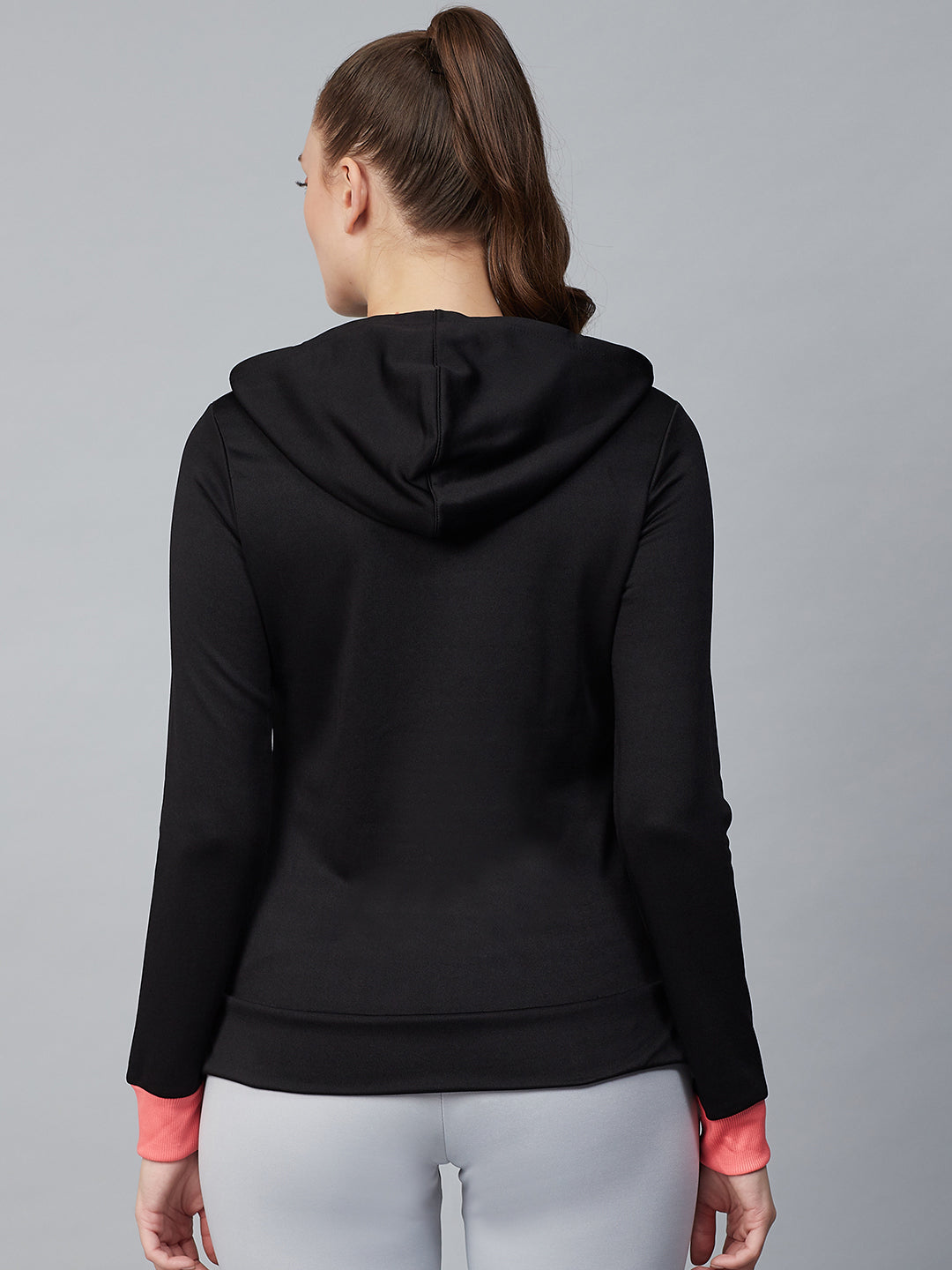 Alcis Women Black Solid Hooded Sweatshirt