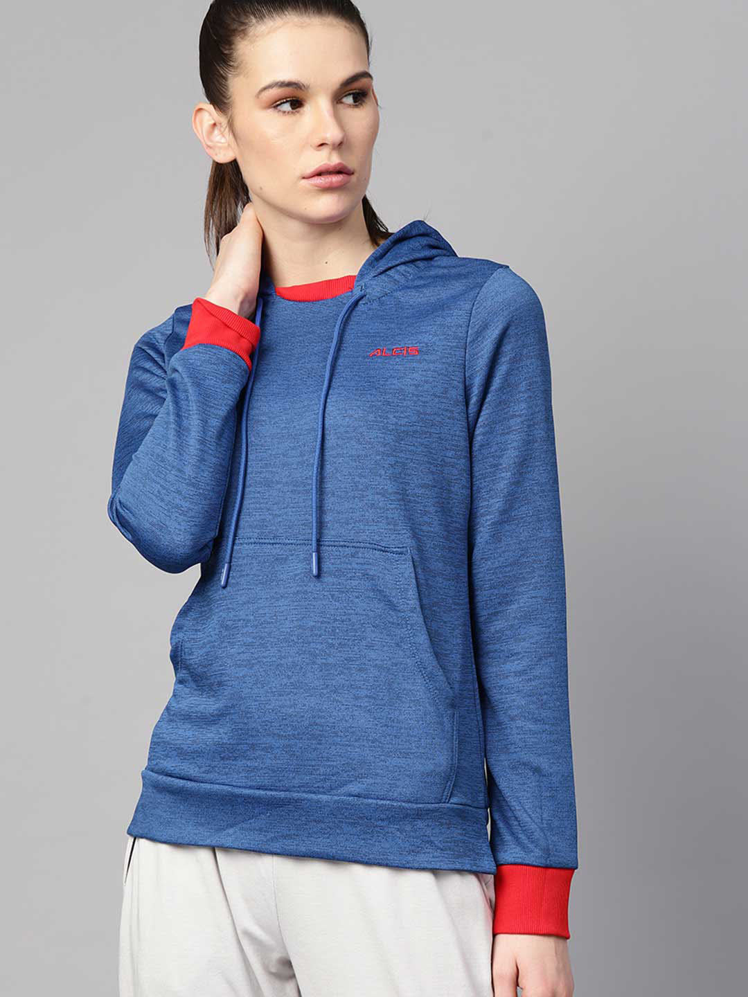 Alcis Women Blue Self Design Hooded Sweatshirt