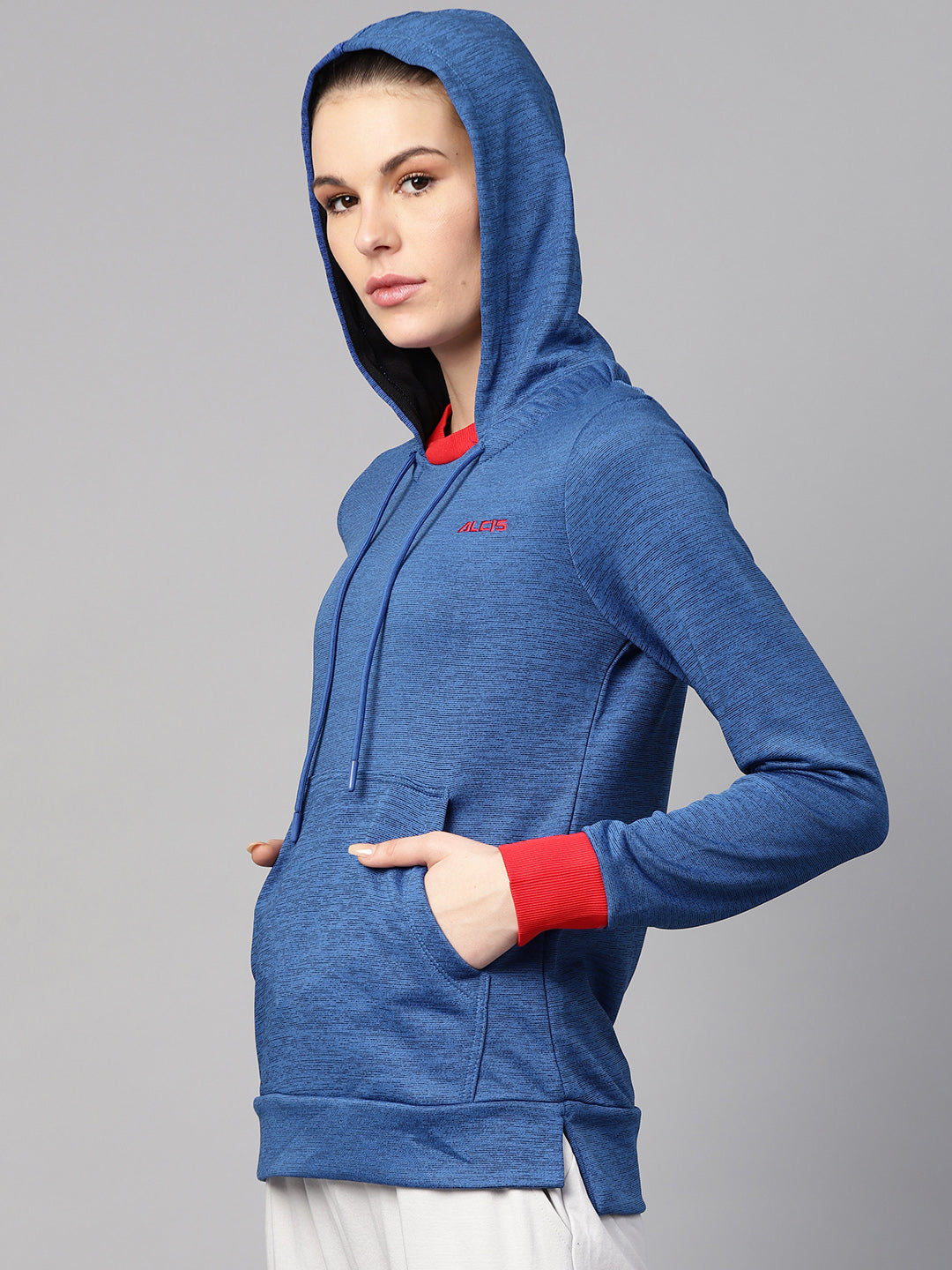 Alcis Women Blue Self Design Hooded Sweatshirt
