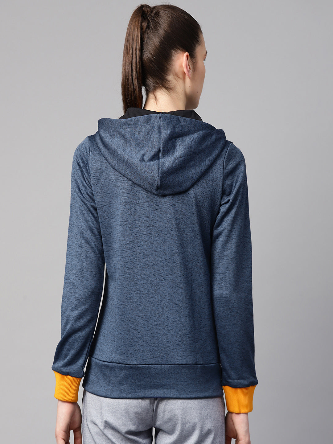 Alcis Women Navy Blue Self Design Hooded Sweatshirt