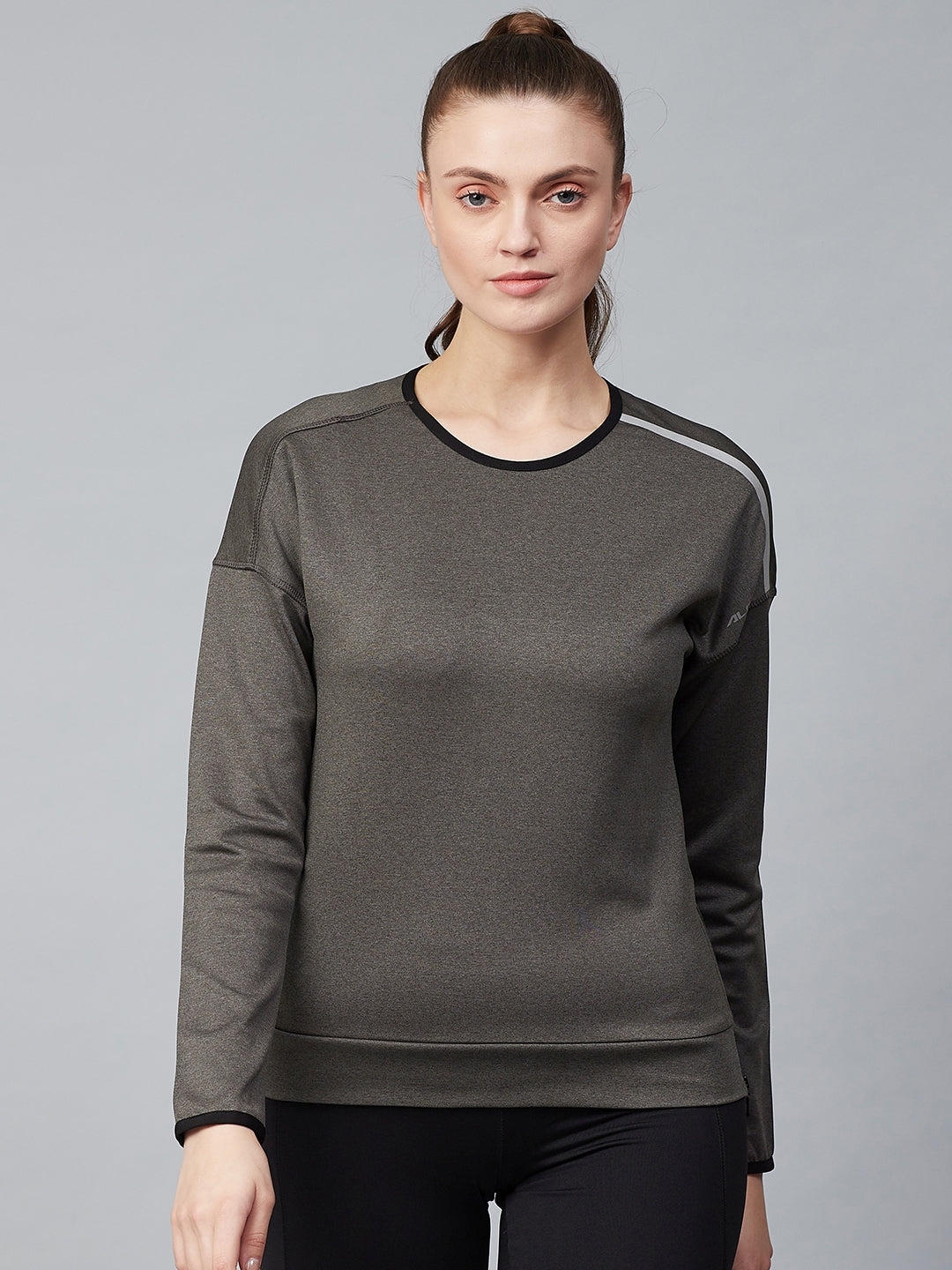 Alcis Women Charcoal Grey Solid Running Pullover Sweatshirt