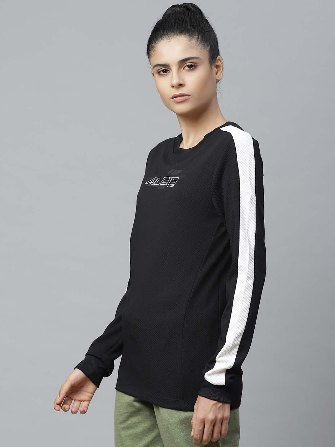 Alcis Women Black Self Design Sweatshirt