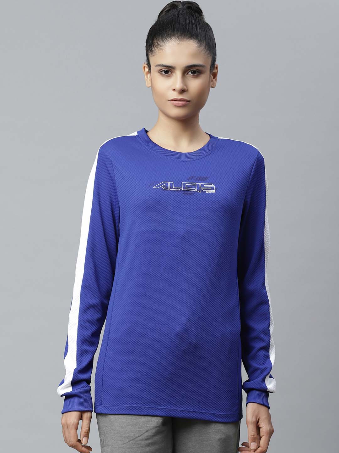 Alcis Women Blue Self Design Sweatshirt