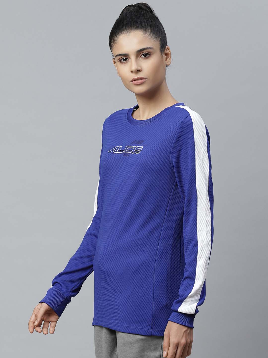 Alcis Women Blue Self Design Sweatshirt