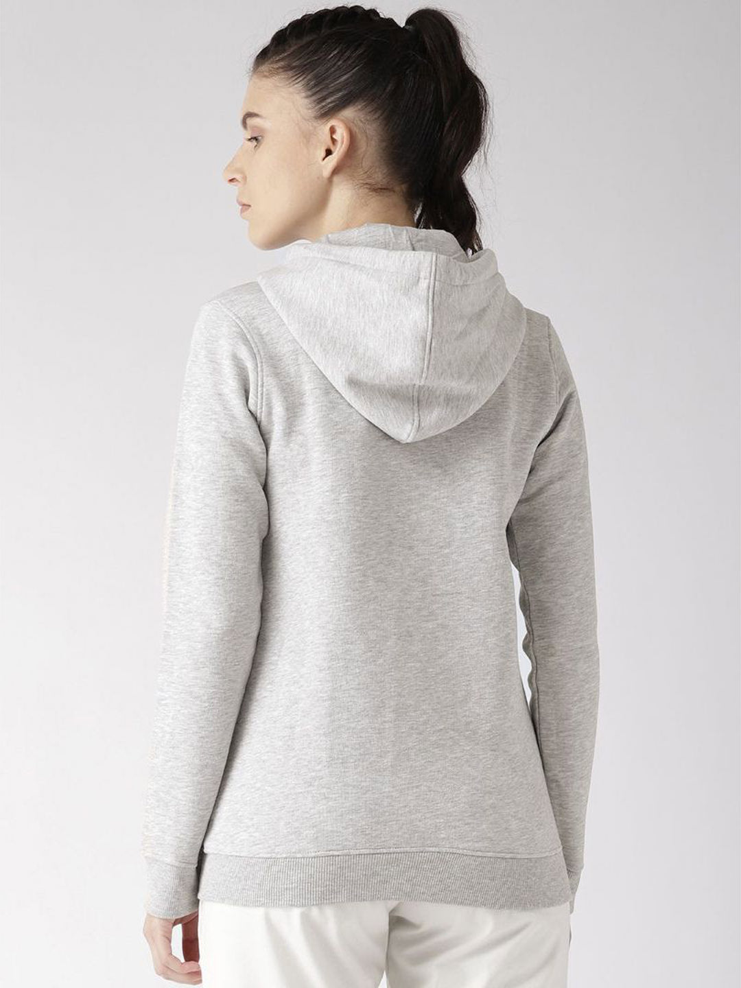 Alcis Women Grey Melange Solid Hooded Sporty Jacket