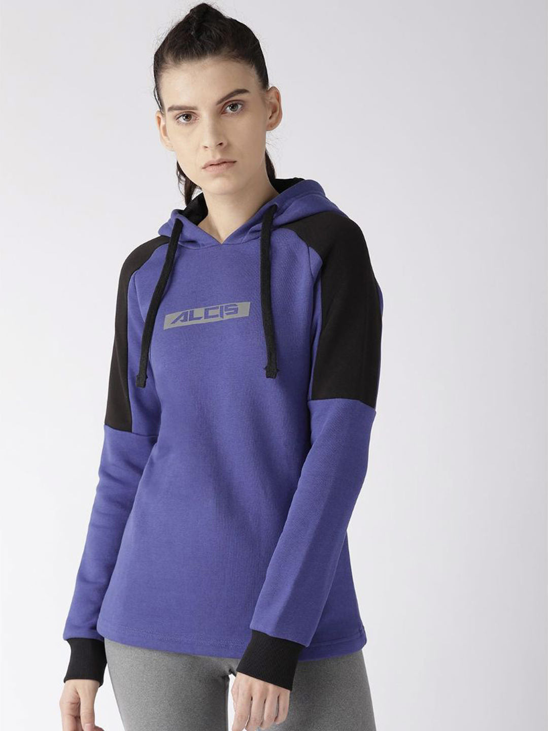 Alcis Women Blue Printed Detail Hooded Sweatshirt
