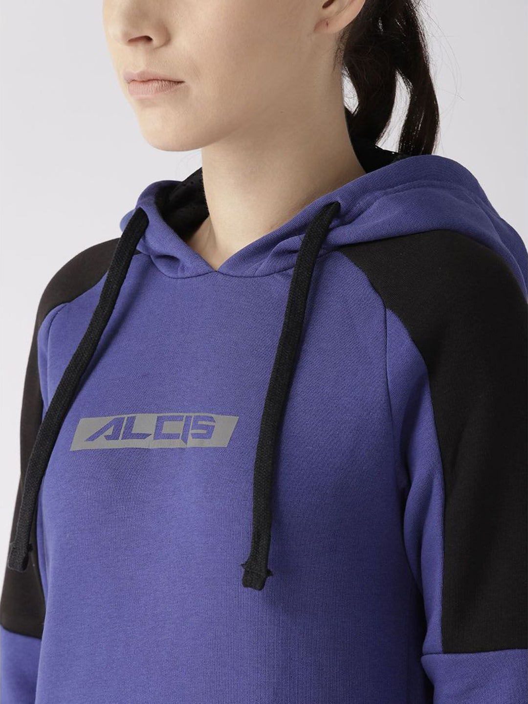Alcis Women Blue Printed Detail Hooded Sweatshirt
