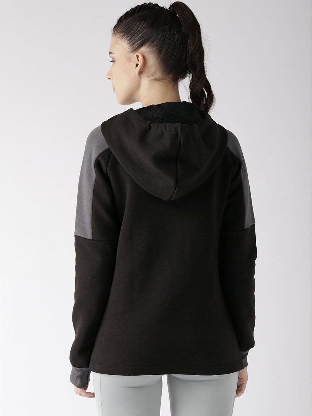 Alcis Women Black  Charcoal Grey Printed Detail Hooded Sweatshirt