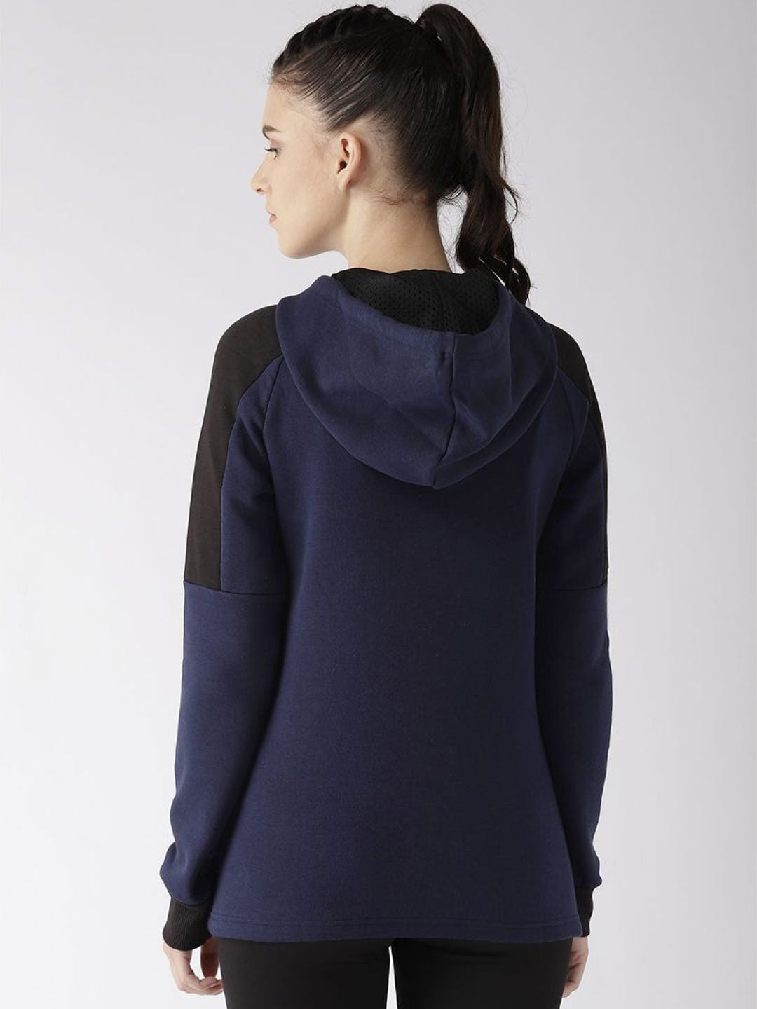 Alcis Women Navy Blue Printed Detail Hooded Sweatshirt