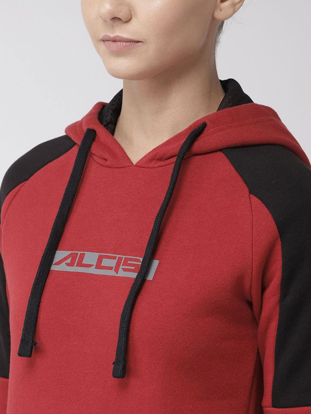 Alcis Women Maroon Solid Hooded Sweatshirt