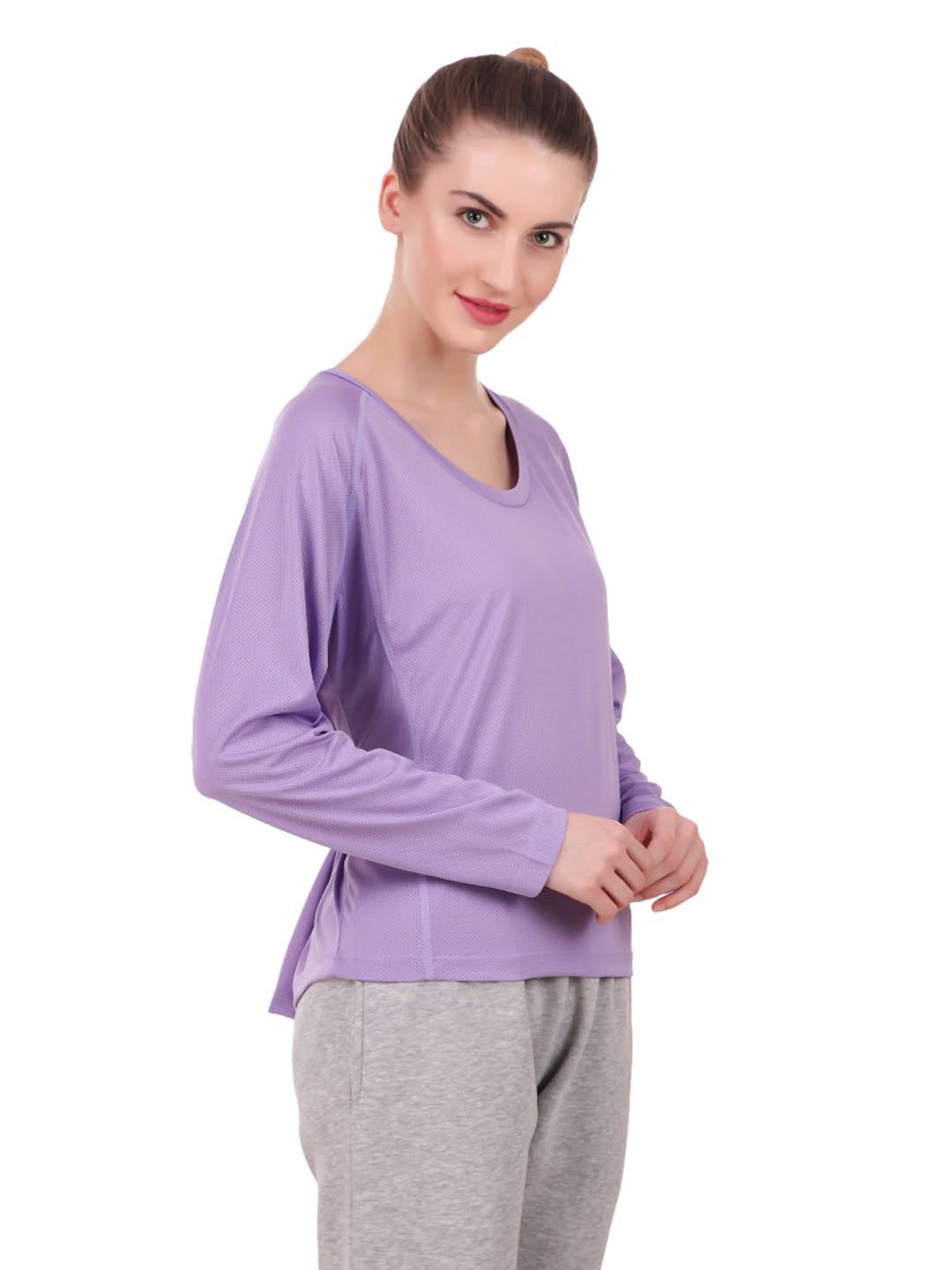 Alcis Women Lavender Self Design Round Neck Running T-shirt