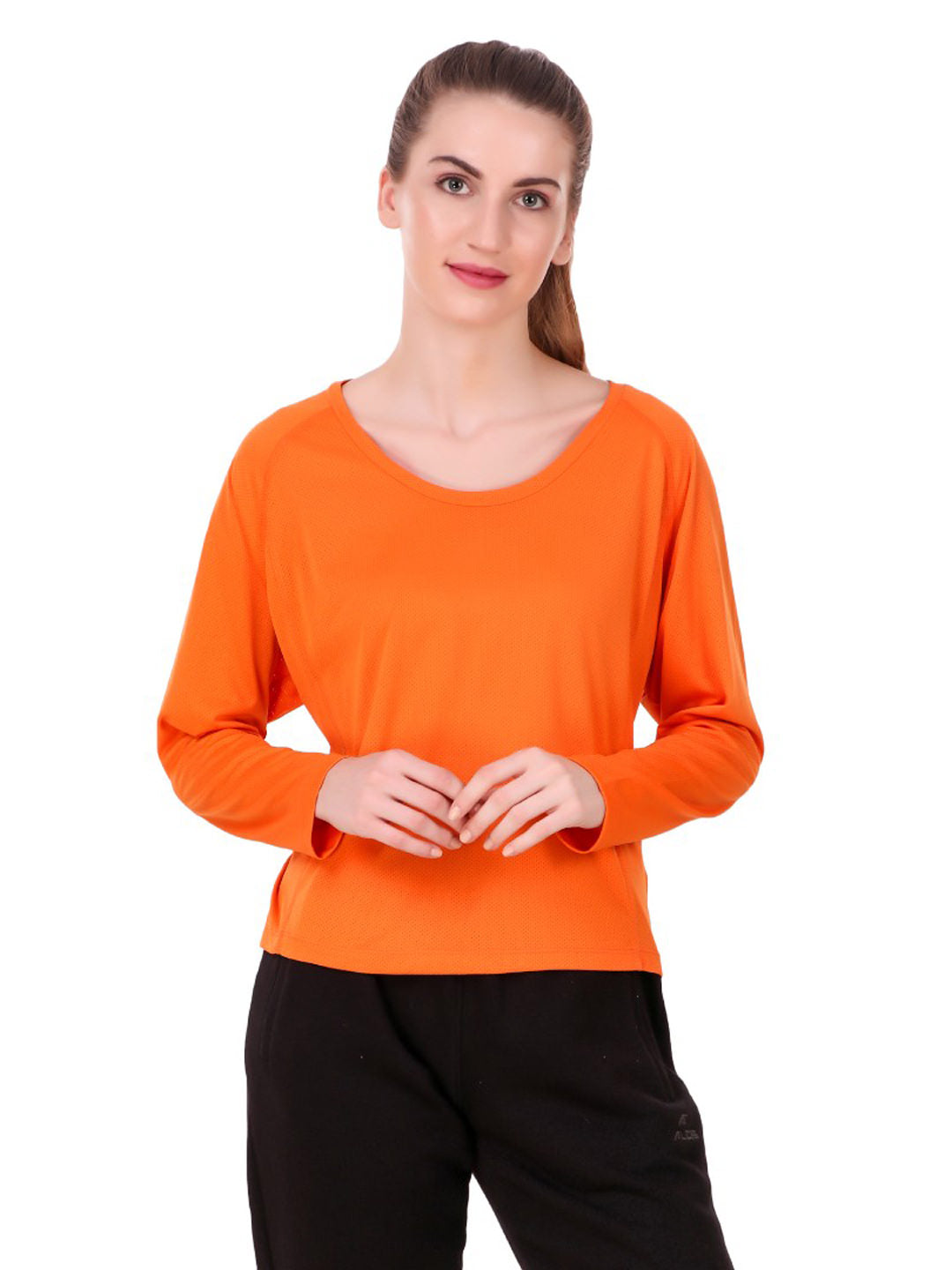 Alcis Women Orange Self Design Round Neck T-shirt