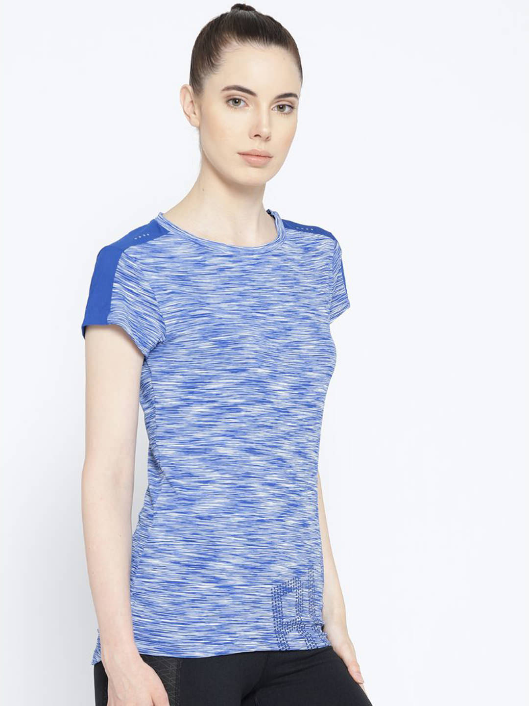 Alcis Women Blue Self-Design Round Neck Running T-shirt