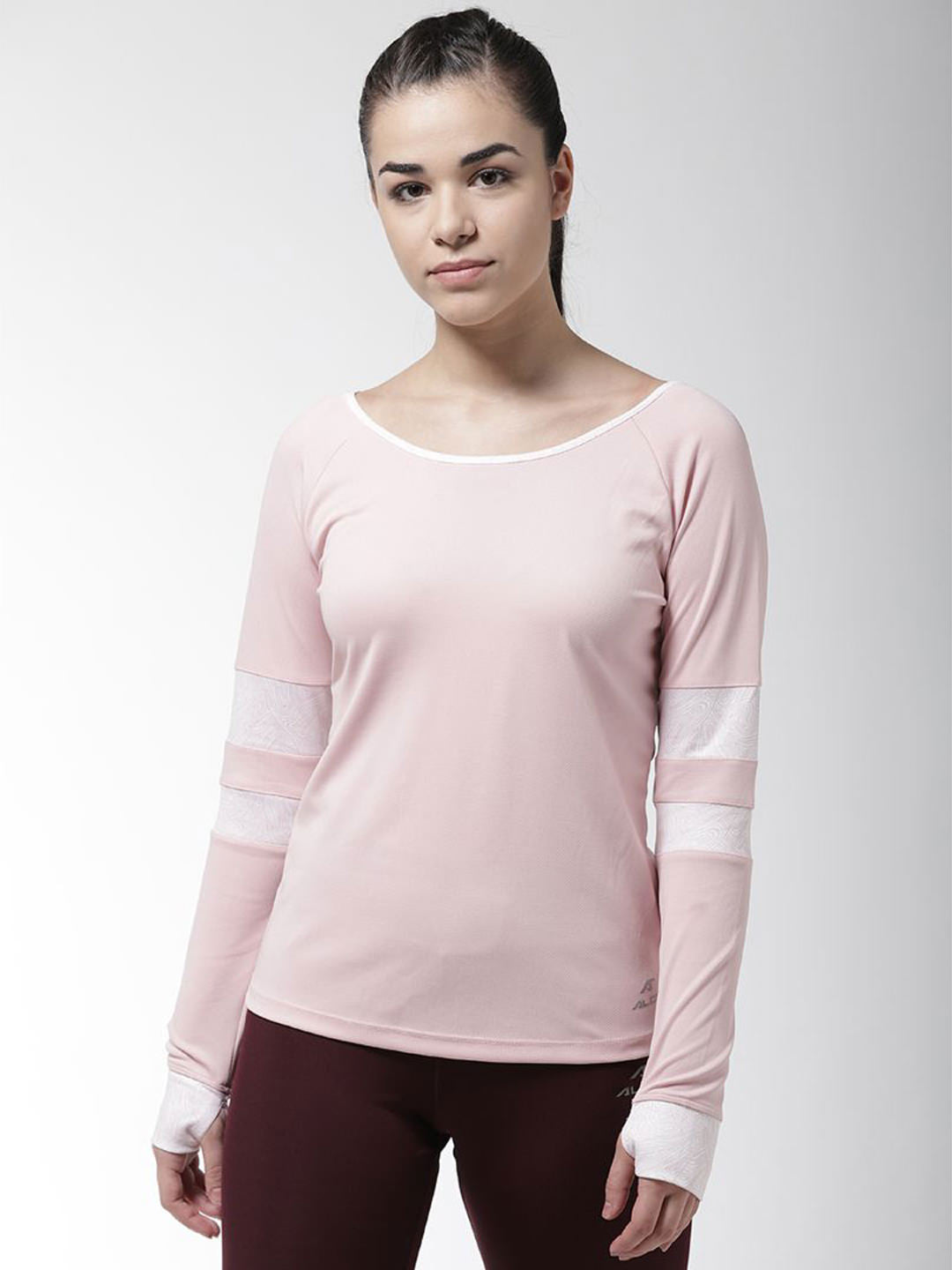 Alcis Women Pink Solid Boat Neck T-shirt