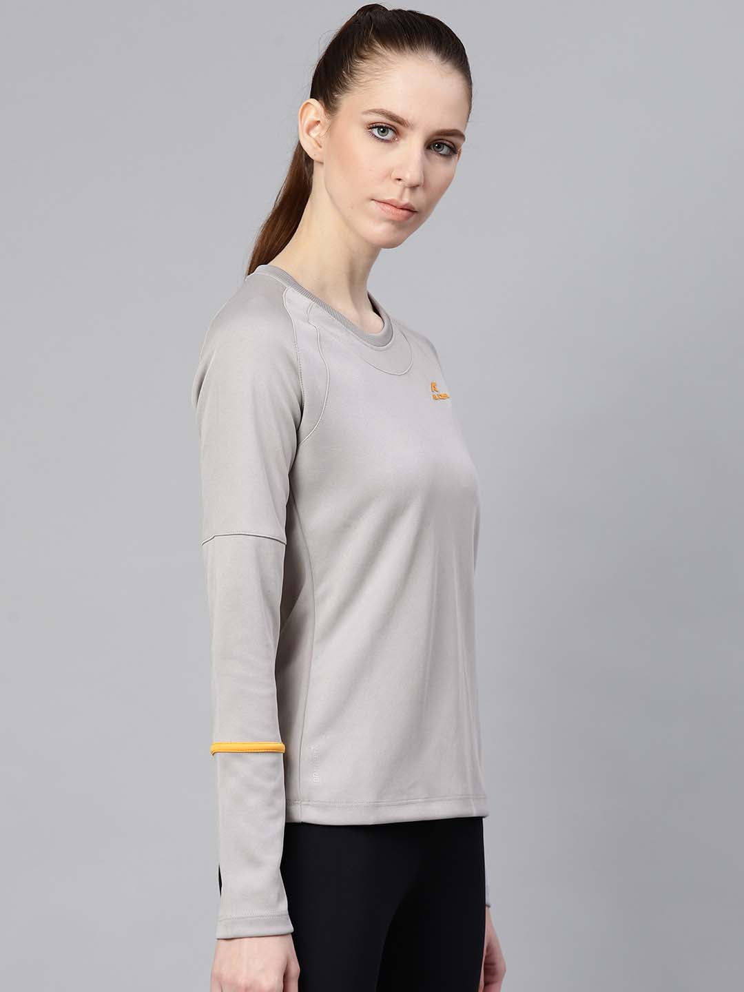 Alcis Women Grey Solid Round Neck Tennis T-shirt