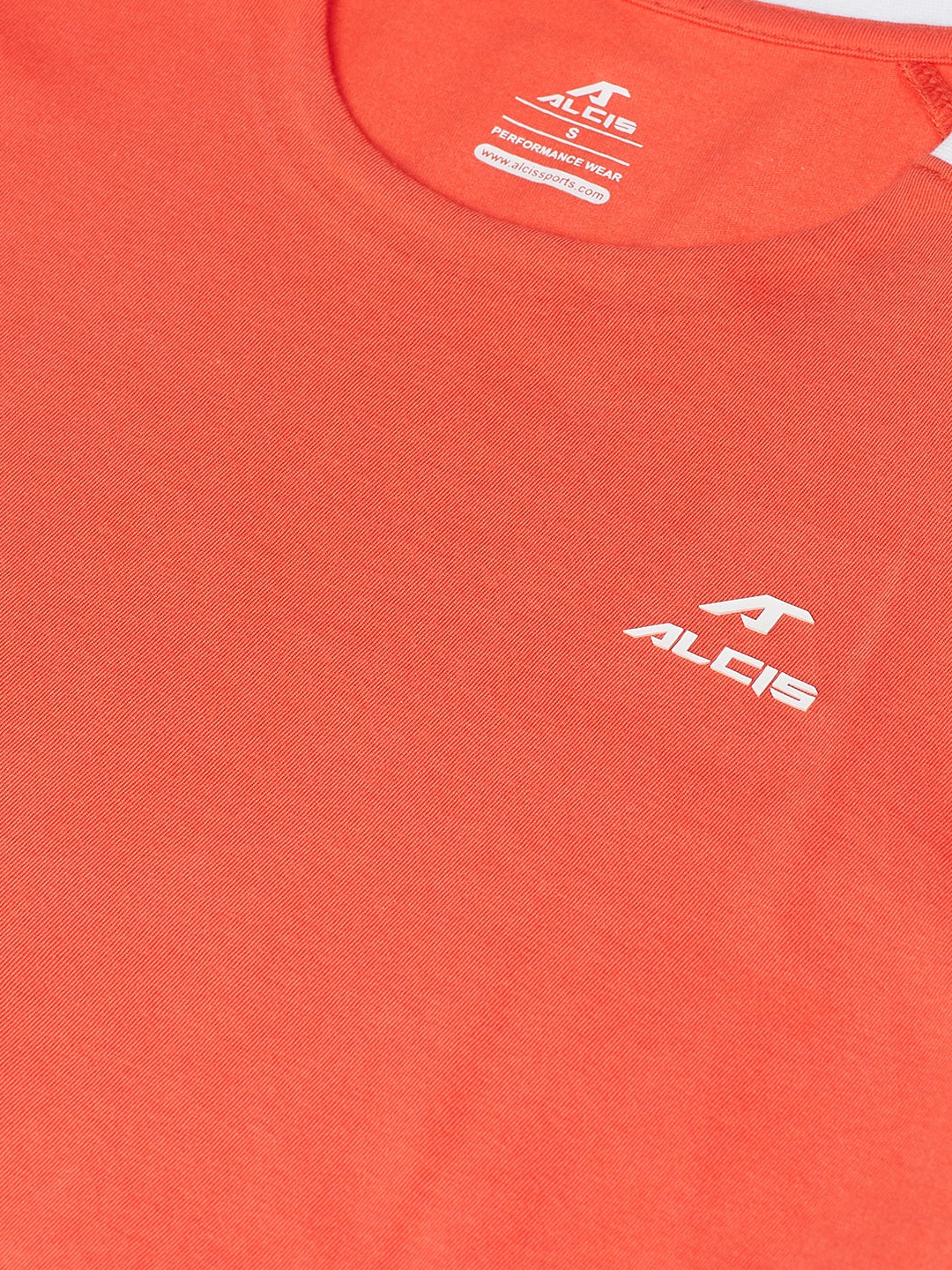 Alcis Women Coral Orange Solid Slim Fit Round Neck Sports T-shirt