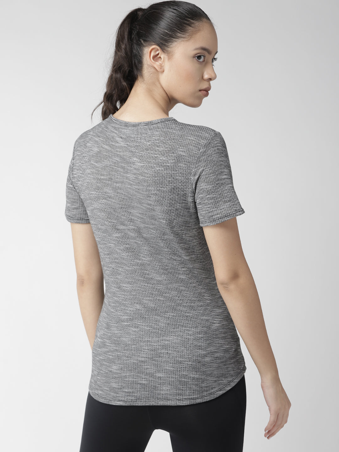 Alcis Women Grey Self-Design Round Neck Training T-shirt
