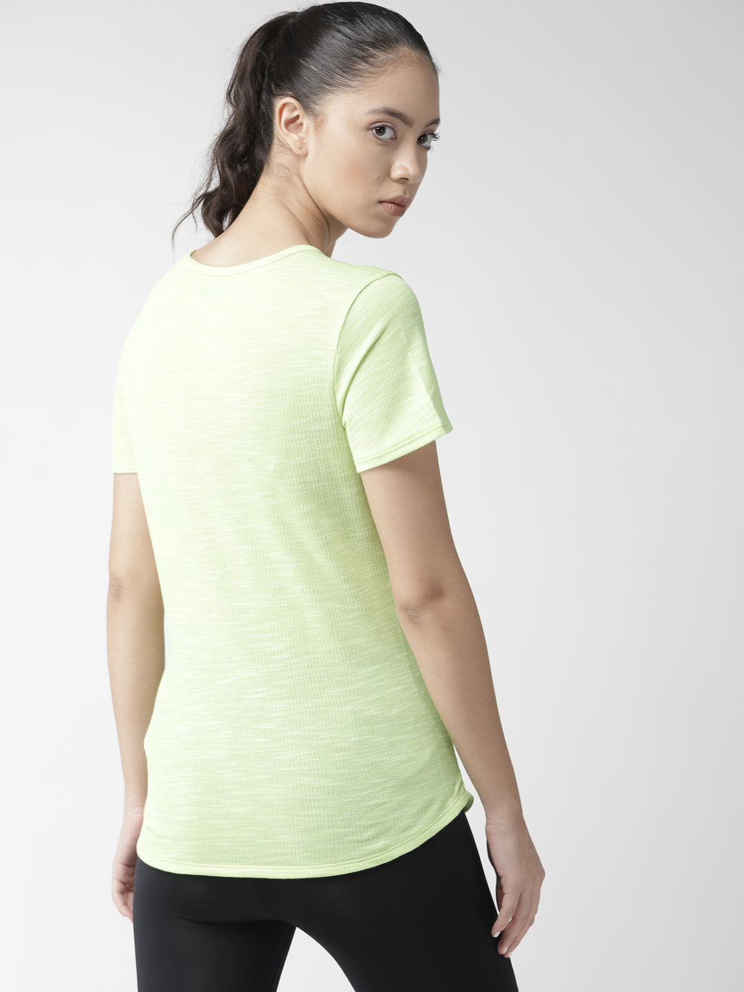 Alcis Women Lime Green Solid Round Neck Training T-shirt