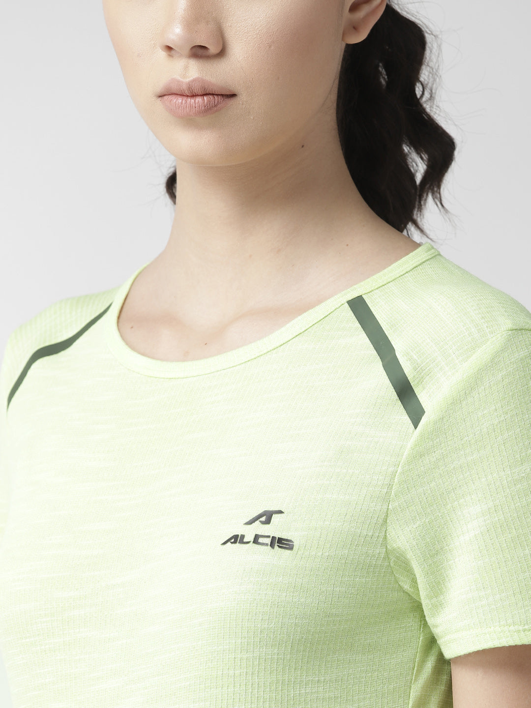 Alcis Women Lime Green Solid Round Neck Training T-shirt