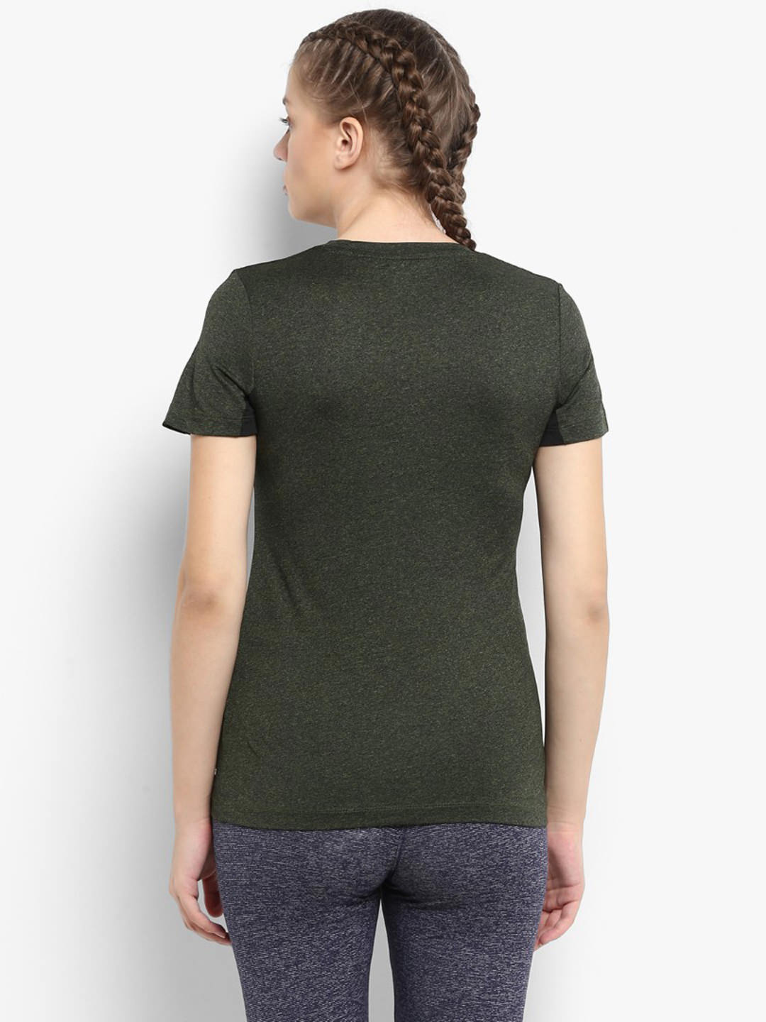 Alcis Women Olive Green Solid Round Neck T-shirt