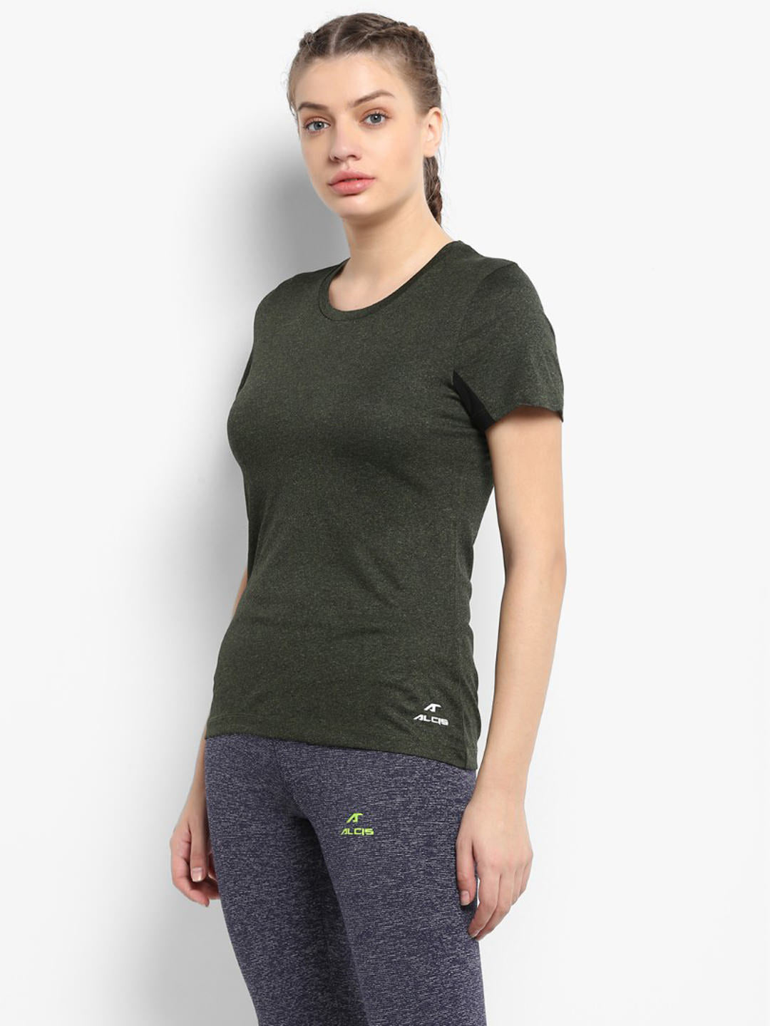 Alcis Women Olive Green Solid Round Neck T-shirt