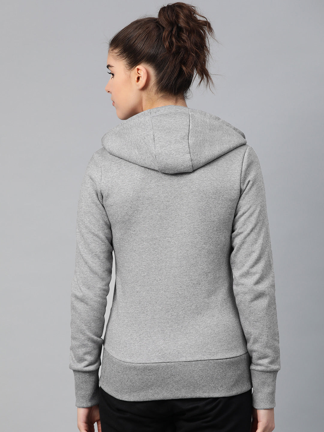 Alcis Women Grey Melange Solid Hooded Sweatshirt