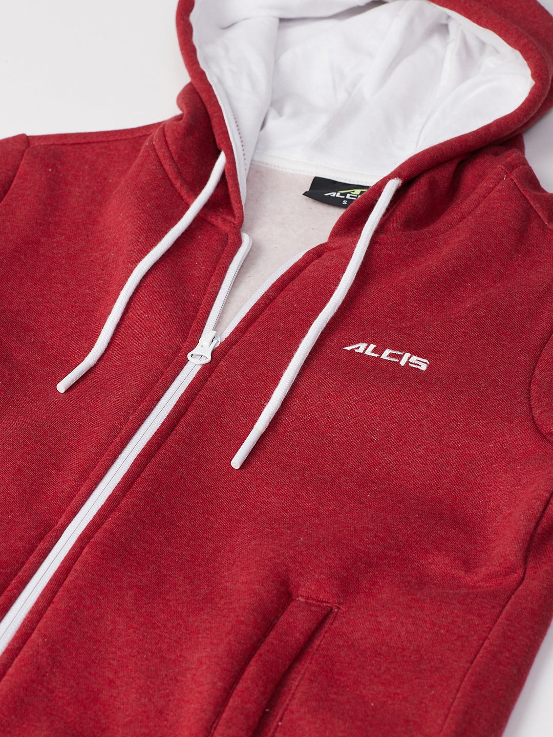 Alcis Women Red Solid Hooded Front-Open Sweatshirt